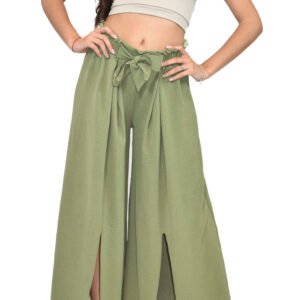 Santorini Pantalón Palazzo Mujer Lino Cintura Alta Con Lazo